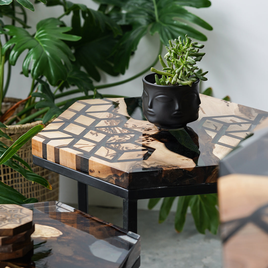 Epoxy Resin and Wood Coffee Tables Turquoise Concept